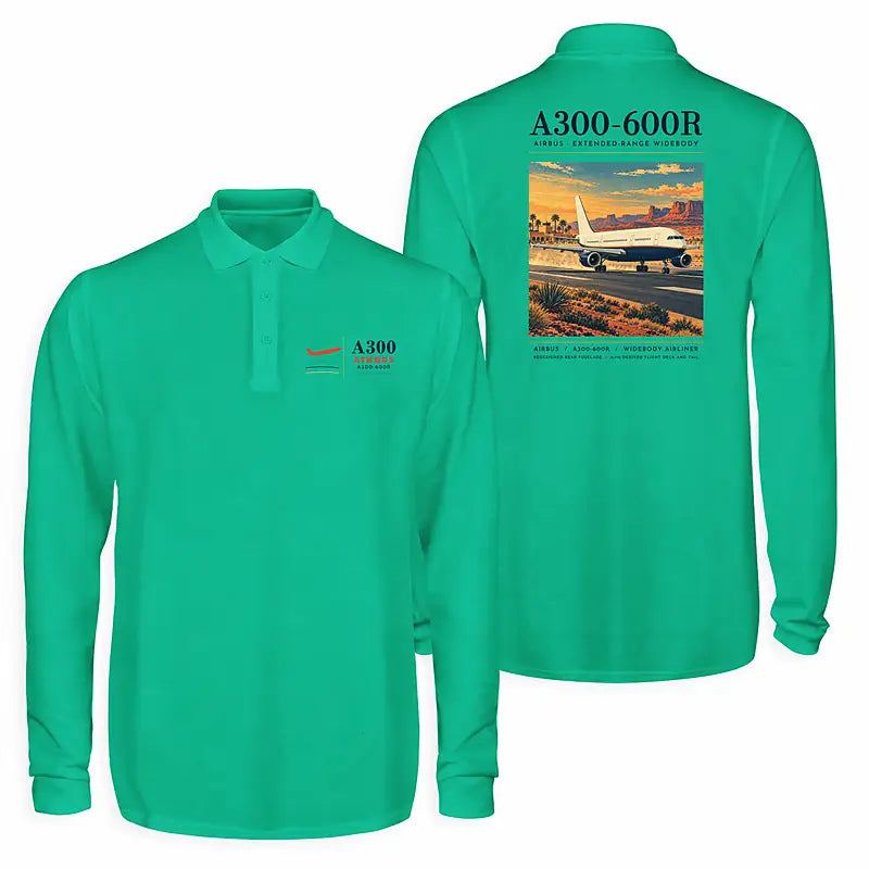 Airbus A300-600R Premium Polo T-Shirts - Poster - Long Sleeve - Green