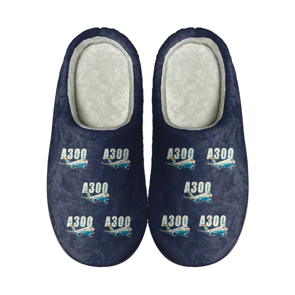 Airbus A300-600R - Slippers - Cotton - Cartoon Pattern - Navy Blue