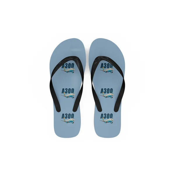 Airbus A300-600R - Slippers - Flip Flops - Cartoon Pattern - Light Blue