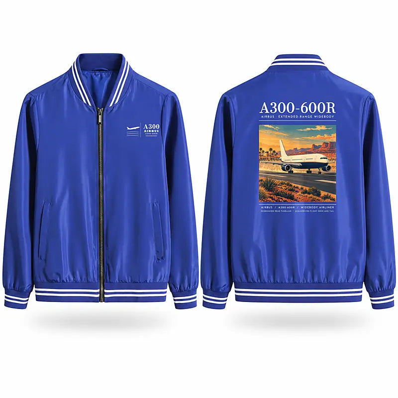Airbus A300-600R Stylish Jackets - Baseball Collar - Poster - Royal Blue
