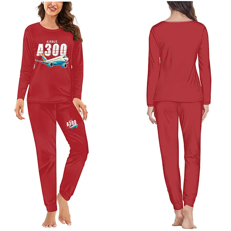 Airbus A300-600R - Women Pajamas - Cartoon Chest - Red