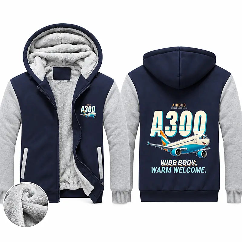 Airbus A300-600R Zipped Sweatshirts - Cartoon - Navy & Gray