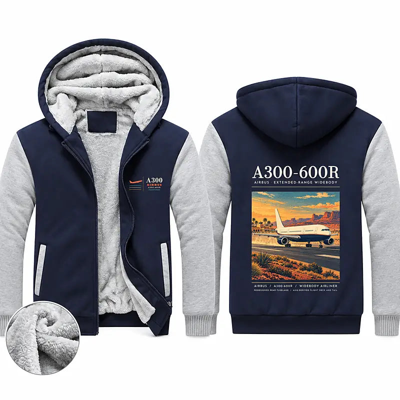 Airbus A300-600R Zipped Sweatshirts - Poster - Navy & Gray