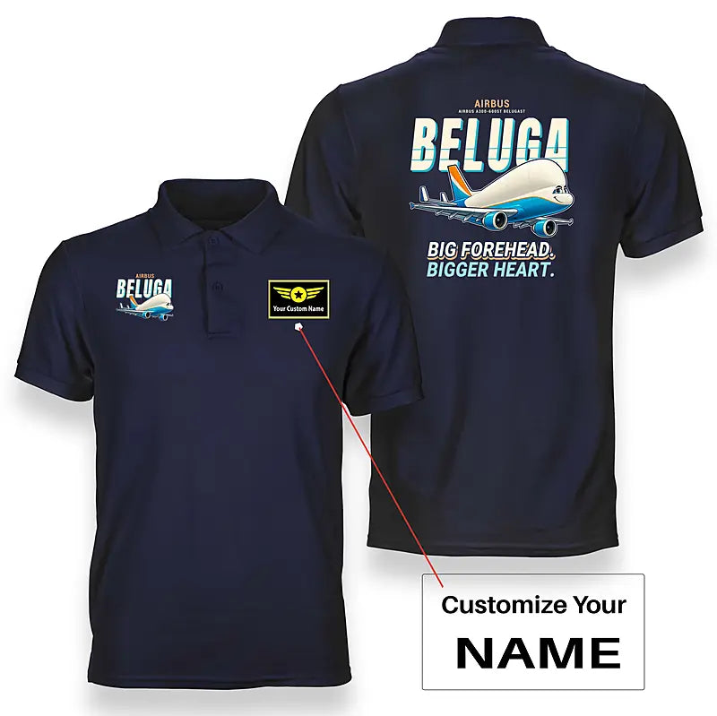 Airbus A300-600ST BelugaST - Cartoon - Double-Side Polo - Navy Blue + Name