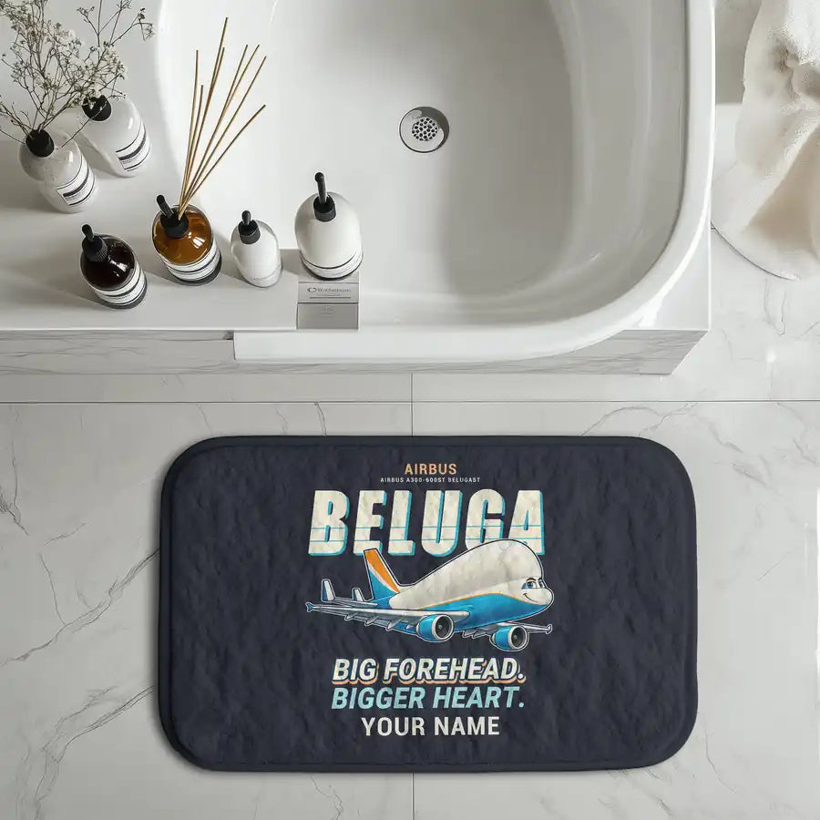 Airbus A300-600ST BelugaST - Cartoon + Name - Bath Mat