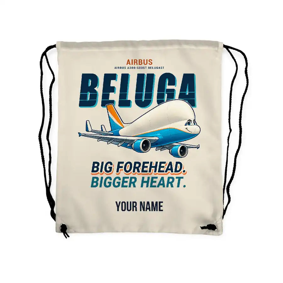 Airbus A300-600ST BelugaST - Drawstring Bag - Cartoon + Name - Beige