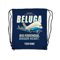 Thumbnail for Airbus A300-600ST BelugaST - Drawstring Bag - Cartoon + Name - Dark Blue