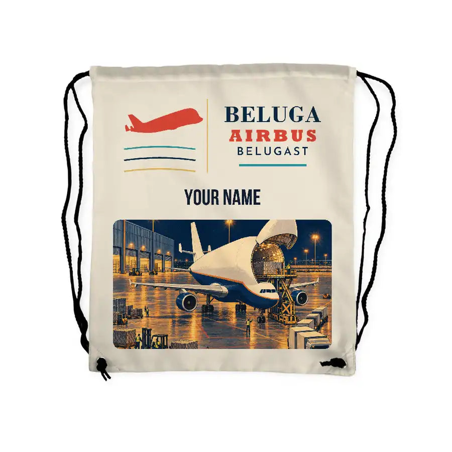 Airbus A300-600ST BelugaST - Drawstring Bag - Classic + Name - Beige