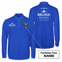 Thumbnail for Airbus A300-600ST BelugaST Premium Polo T-Shirts - Heritage + Name - Long Sleeve - Blue