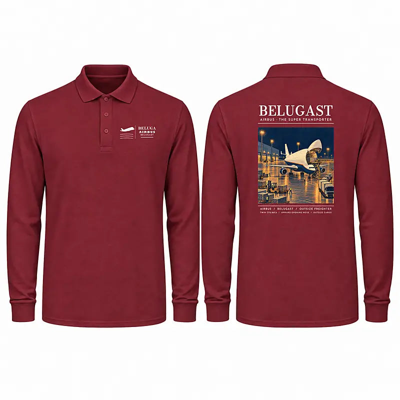 Airbus A300-600ST BelugaST Premium Polo T-Shirts - Poster - Long Sleeve - Dark Red