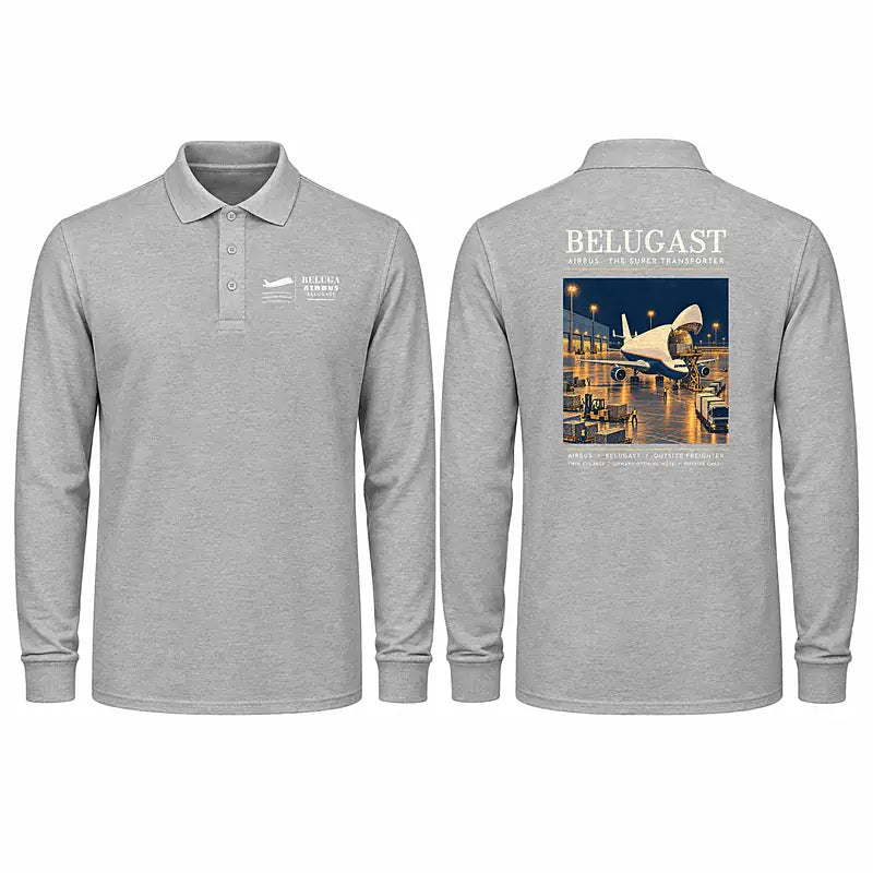 Airbus A300-600ST BelugaST Premium Polo T-Shirts - Poster - Long Sleeve - Gray