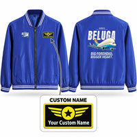 Thumbnail for Airbus A300-600ST BelugaST Stylish Jackets - Baseball Collar - Cartoon + Name - Royal Blue