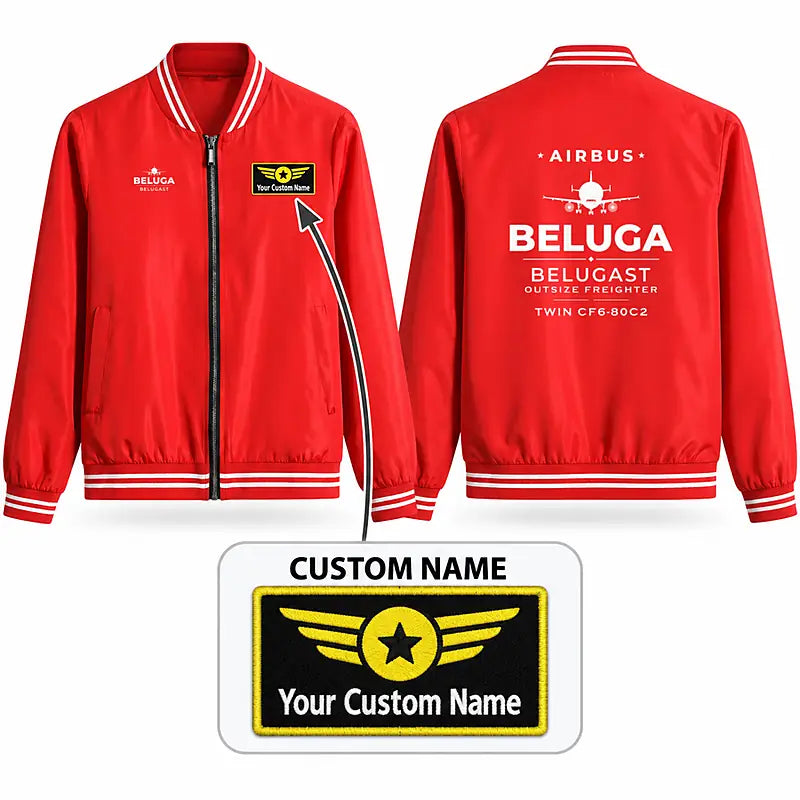 Airbus A300-600ST BelugaST Stylish Jackets - Baseball Collar - Heritage + Name - Red