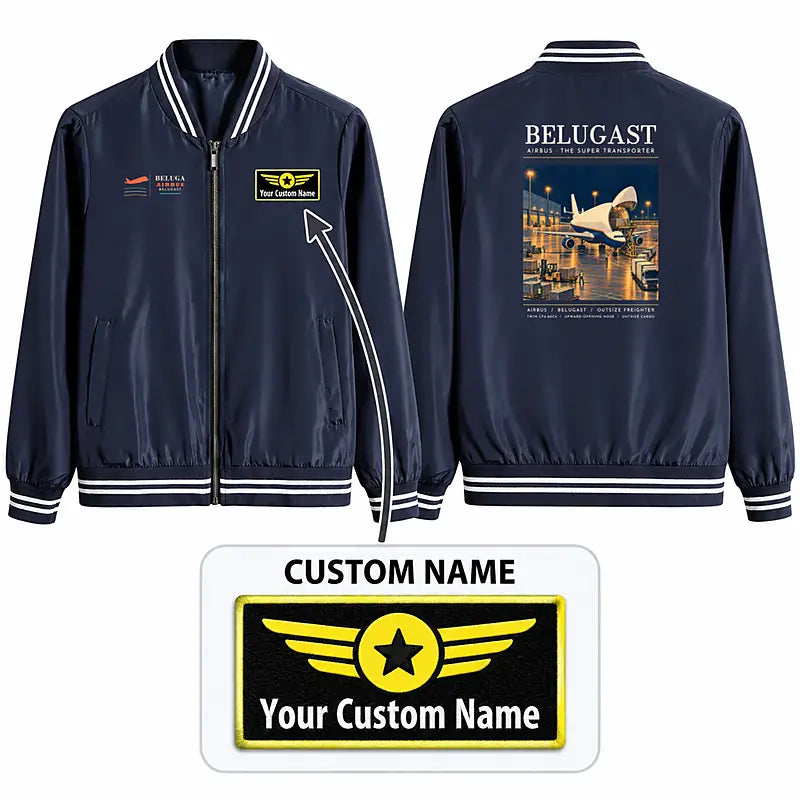 Airbus A300-600ST BelugaST Stylish Jackets - Baseball Collar - Poster + Name - Navy Blue