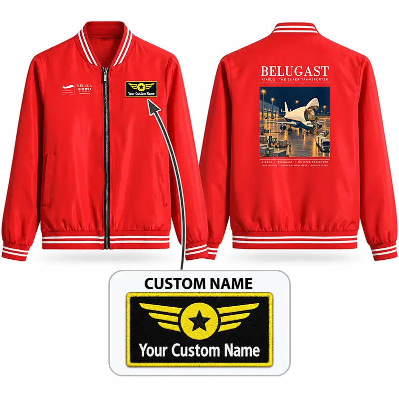 Airbus A300-600ST BelugaST Stylish Jackets - Baseball Collar - Poster + Name - Red