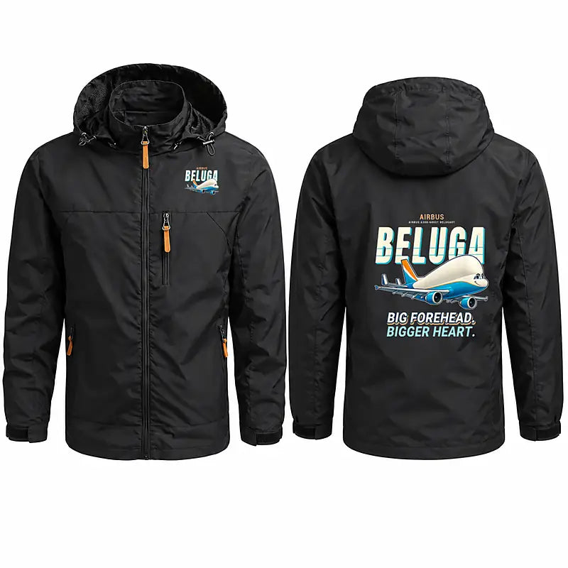Airbus A300-600ST BelugaST Stylish Jackets - Hooded Windbreaker - Cartoon - Black