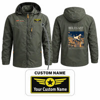 Thumbnail for Airbus A300-600ST BelugaST Stylish Jackets - Hooded Windbreaker - Poster + Name - Olive Green
