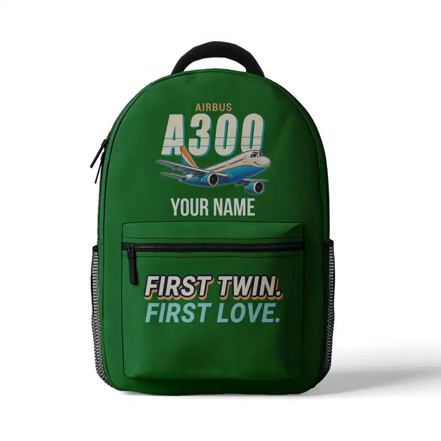 Airbus A300B2 - 3D Backpack - Cartoon + Name - Green