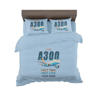 Thumbnail for Airbus A300B2 - Cartoon + Name - Bedding Set - Light Blue