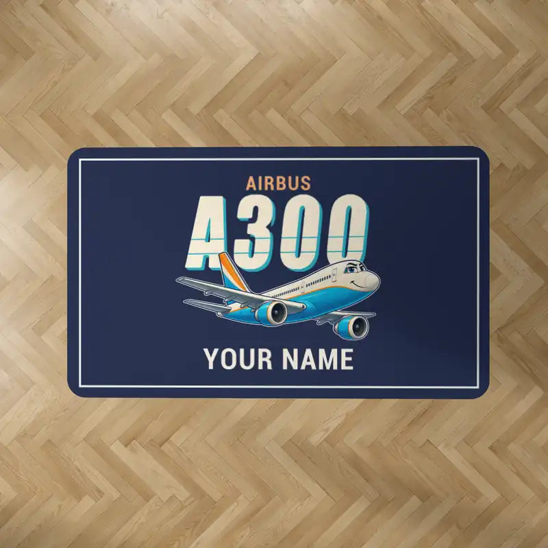 Airbus A300B2 - Cartoon + Name - Rectangle Carpet - Dark Blue