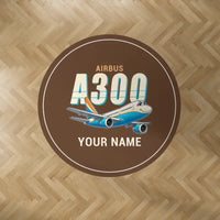 Thumbnail for Airbus A300B2 - Cartoon + Name - Round Carpet - Brown