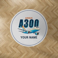 Thumbnail for Airbus A300B2 - Cartoon + Name - Round Carpet - Light Gray