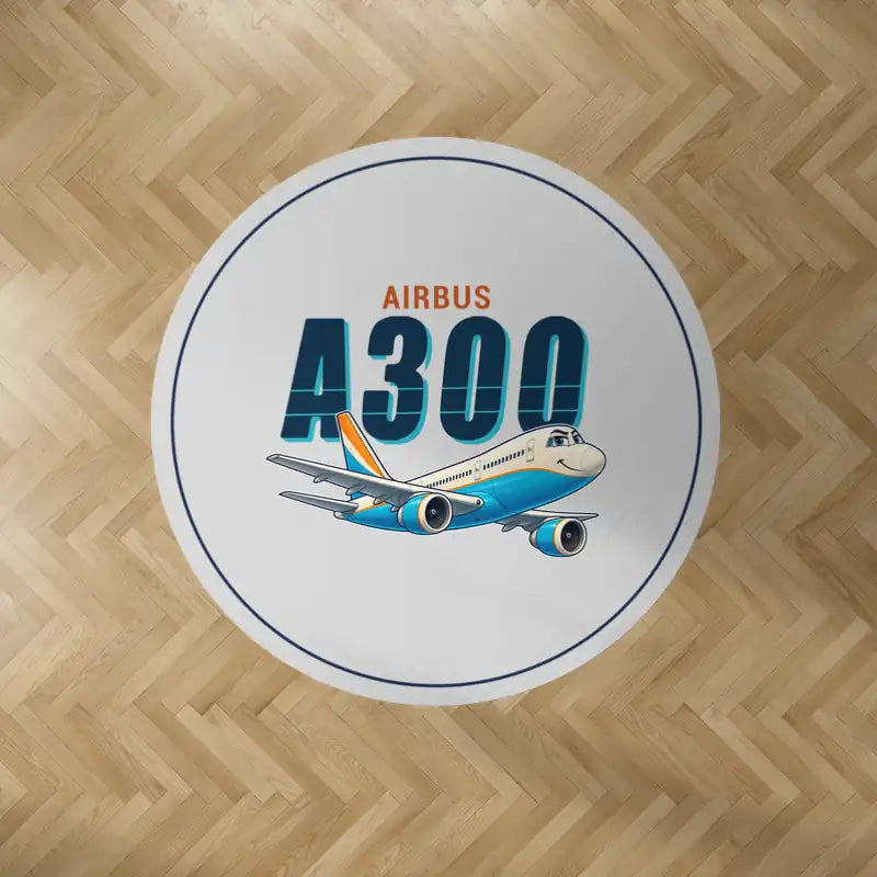 Airbus A300B2 - Cartoon - Round Carpet - Light Gray