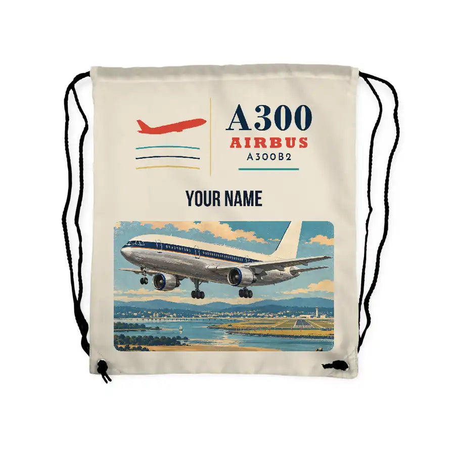 Airbus A300B2 - Drawstring Bag - Classic + Name - Beige
