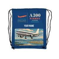 Thumbnail for Airbus A300B2 - Drawstring Bag - Classic + Name - Blue