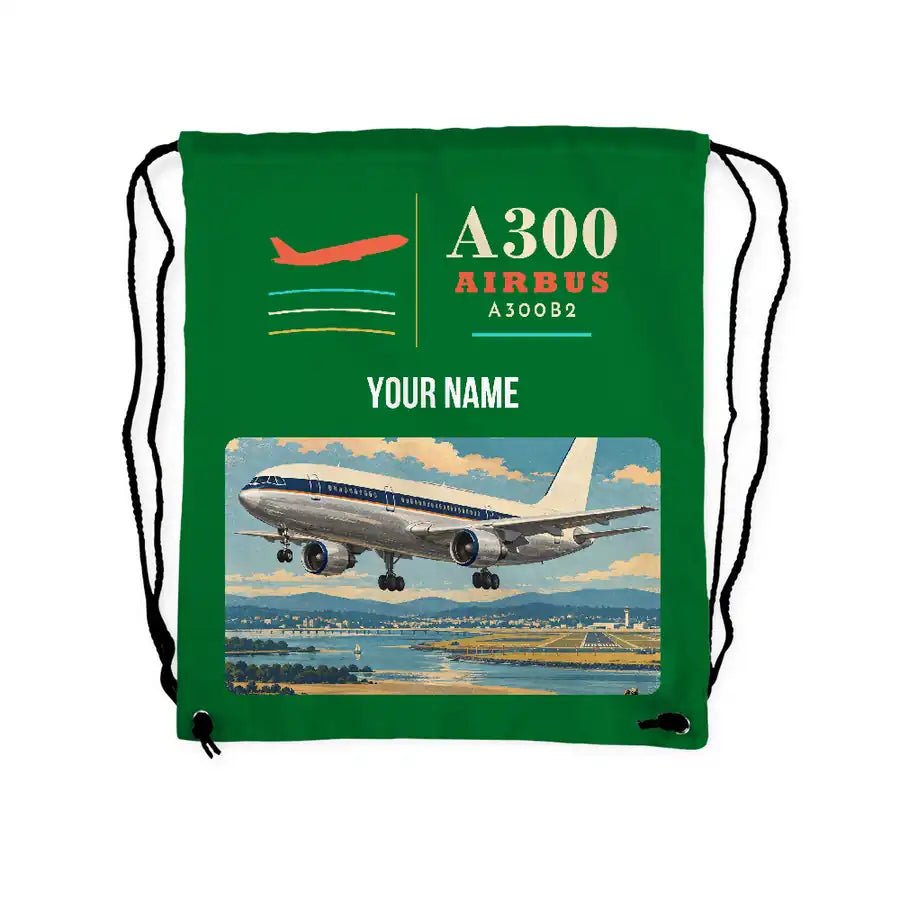 Airbus A300B2 - Drawstring Bag - Classic + Name - Green