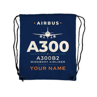 Thumbnail for Airbus A300B2 - Drawstring Bag - Heritage + Name - Dark Blue