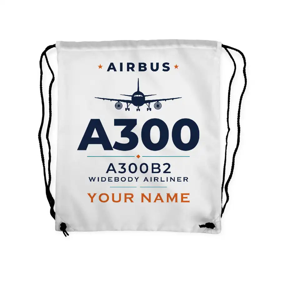 Airbus A300B2 - Drawstring Bag - Heritage + Name - White