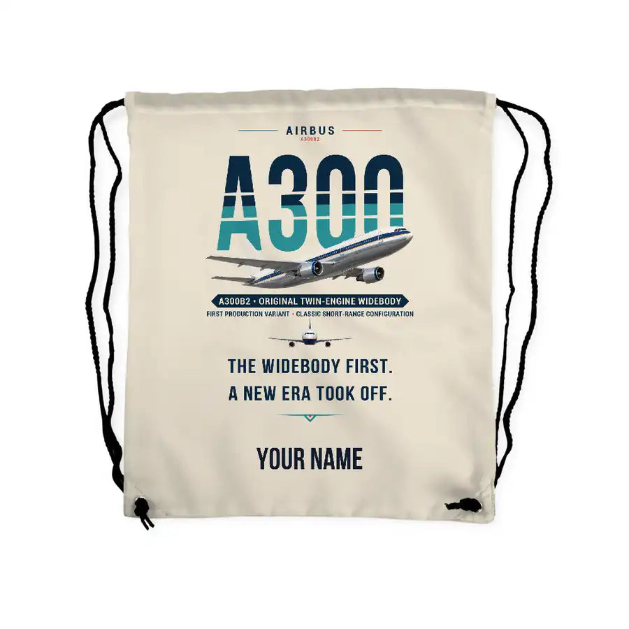 Airbus A300B2 - Drawstring Bag - Original + Name - Beige