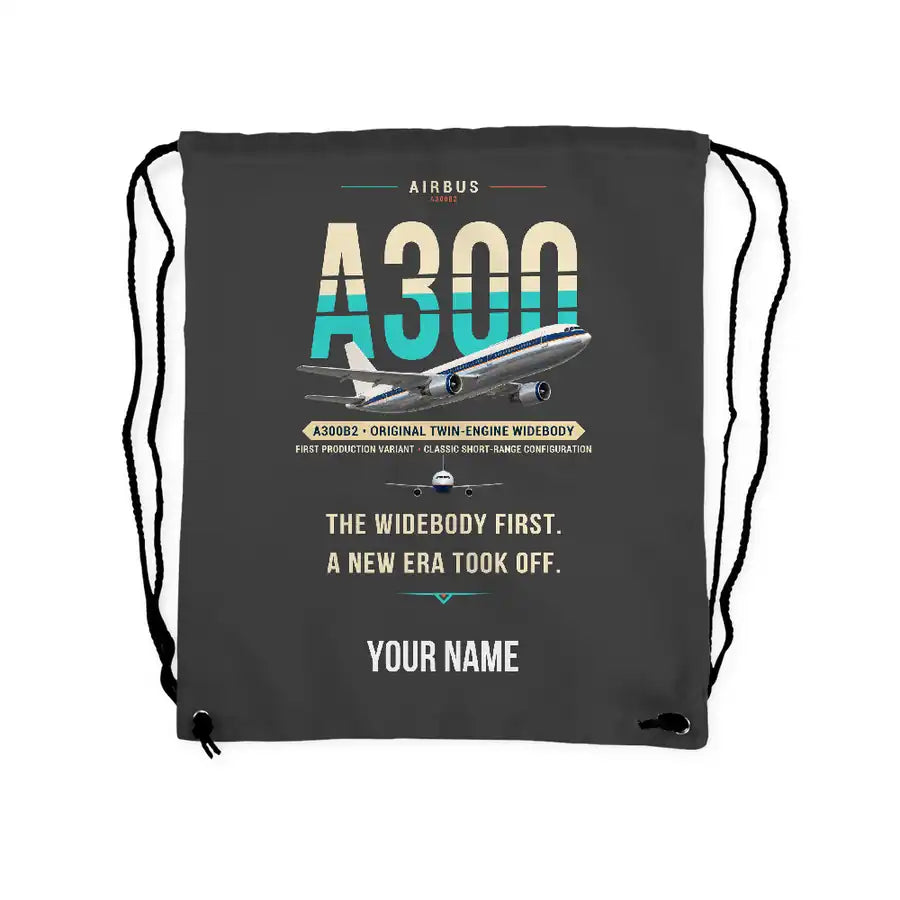 Airbus A300B2 - Drawstring Bag - Original + Name - Gray