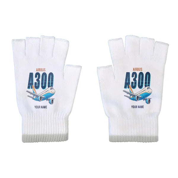 Airbus A300B2 - Gloves - Cut - Cartoon + Name - White