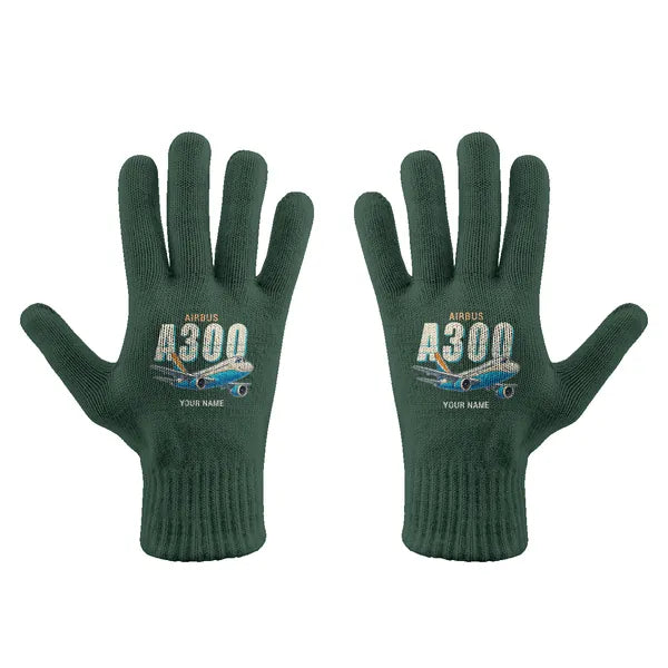 Airbus A300B2 - Gloves - Full - Cartoon + Name - Dark Green