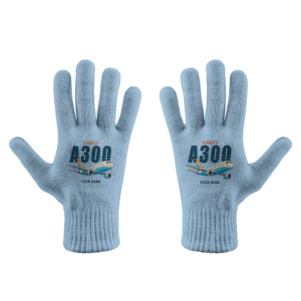 Airbus A300B2 - Gloves - Full - Cartoon + Name - Light Blue
