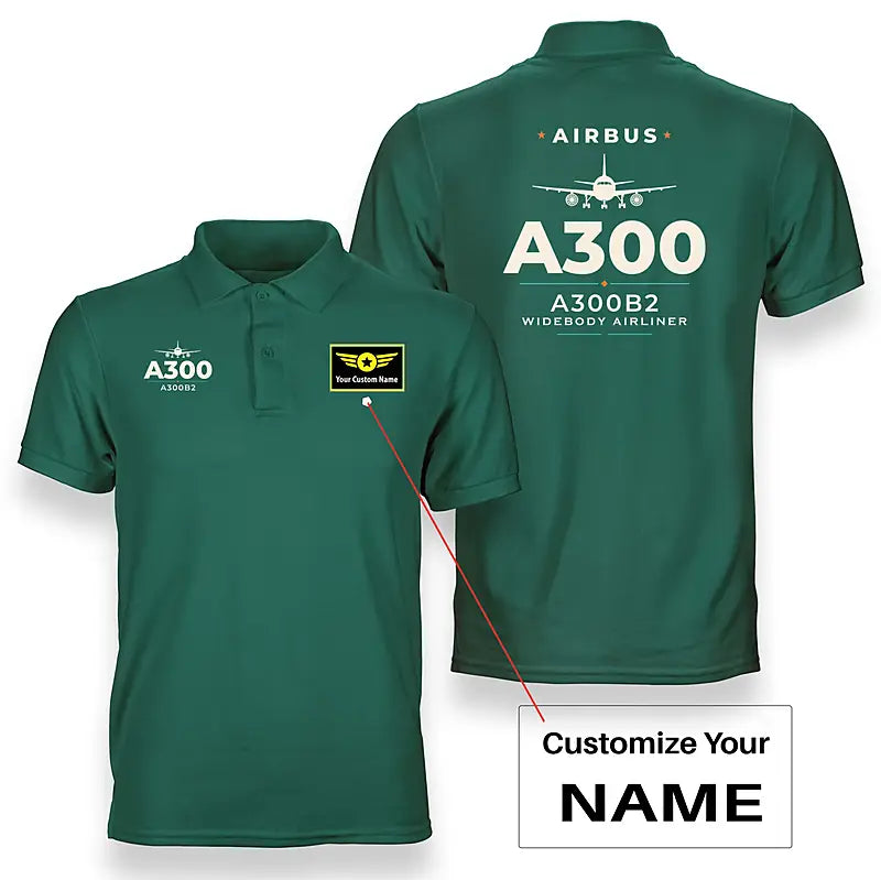 Airbus A300B2 - Heritage - Double-Side Polo - Green + Name