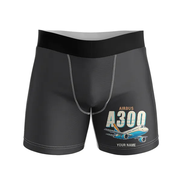 Airbus A300B2 - Men Boxers - Cartoon + Name - Black