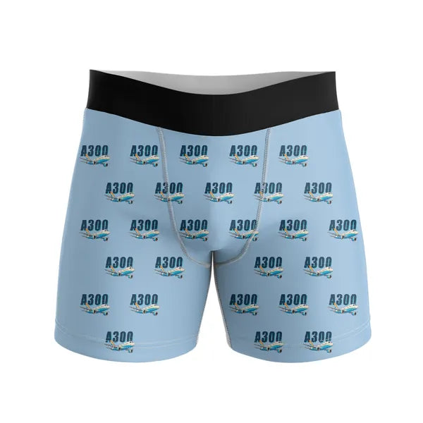 Airbus A300B2 - Men Boxers - Cartoon Pattern - Light Blue