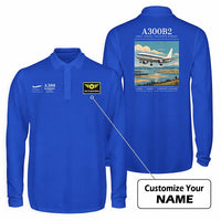 Thumbnail for Airbus A300B2 Premium Polo T-Shirts - Poster + Name - Long Sleeve - Blue
