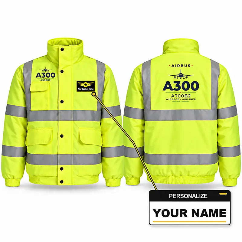 Airbus A300B2 Reflective Winter Jackets - Heritage + Name - Fluorescent Yellow