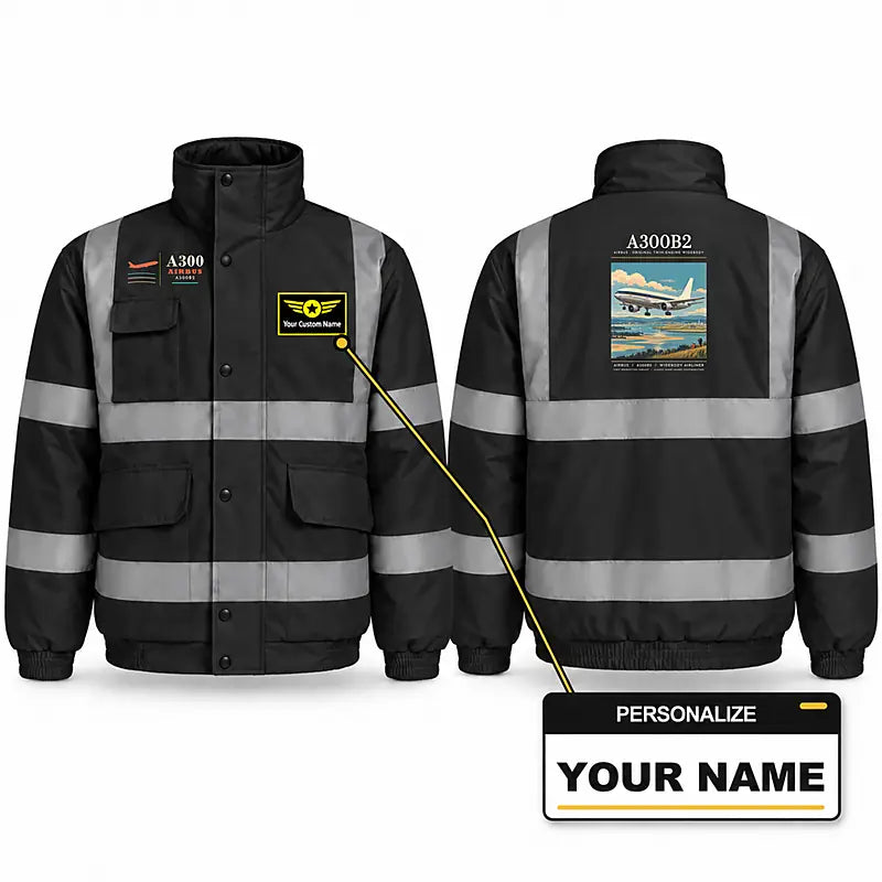 Airbus A300B2 Reflective Winter Jackets - Poster + Name - Black