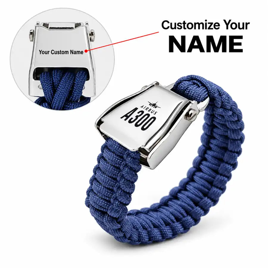 Airbus A300B2 - Seat Belt Bracelet - Heritage + Name - Navy Blue