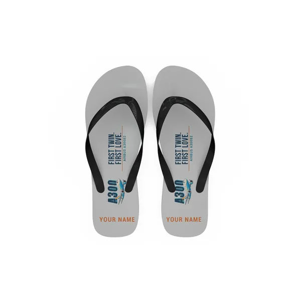 Airbus A300B2 - Slippers - Flip Flops - Cartoon + Name - Light Gray