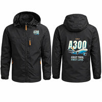 Thumbnail for Airbus A300B2 Stylish Jackets - Hooded Windbreaker - Cartoon - Black
