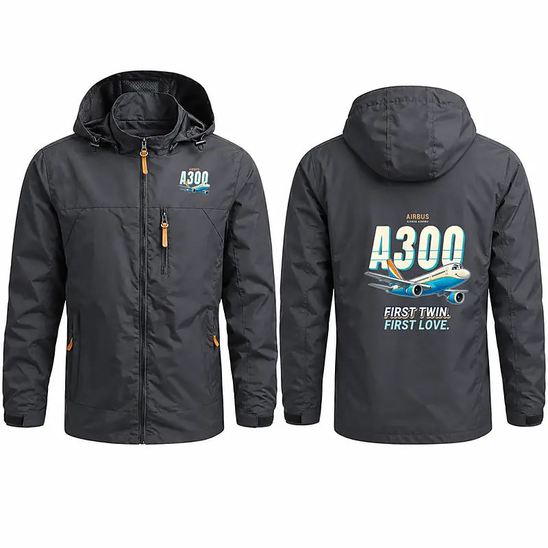 Airbus A300B2 Stylish Jackets - Hooded Windbreaker - Cartoon - Charcoal