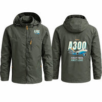 Thumbnail for Airbus A300B2 Stylish Jackets - Hooded Windbreaker - Cartoon - Olive Green