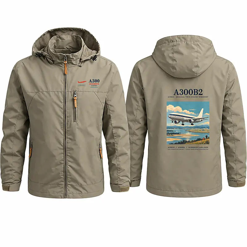 Airbus A300B2 Stylish Jackets - Hooded Windbreaker - Poster - Khaki