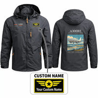 Thumbnail for Airbus A300B2 Stylish Jackets - Hooded Windbreaker - Poster + Name - Charcoal